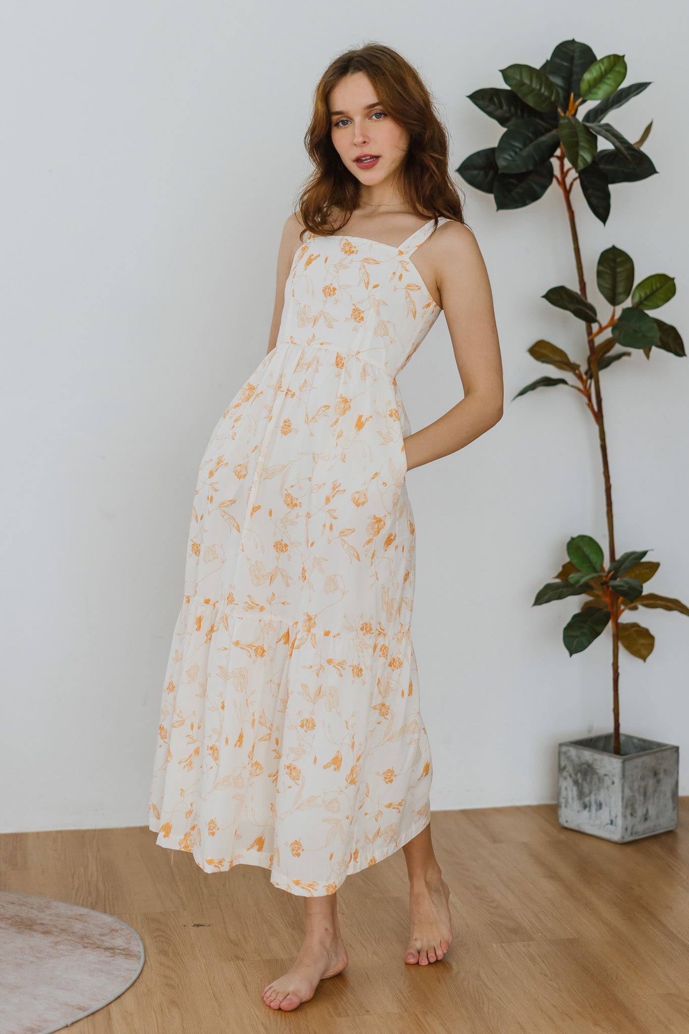 Fleurie Printed Tiered Dress in Orange