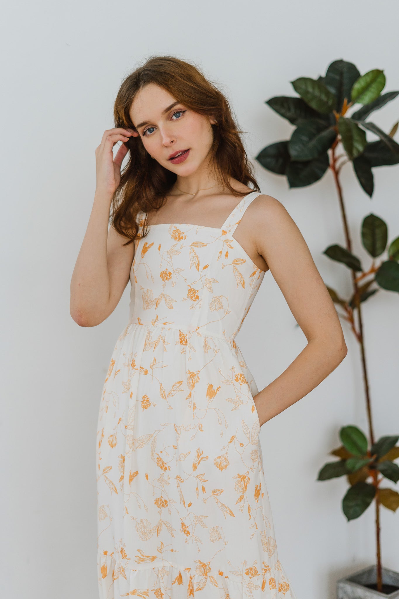 Fleurie Printed Tiered Dress in Orange