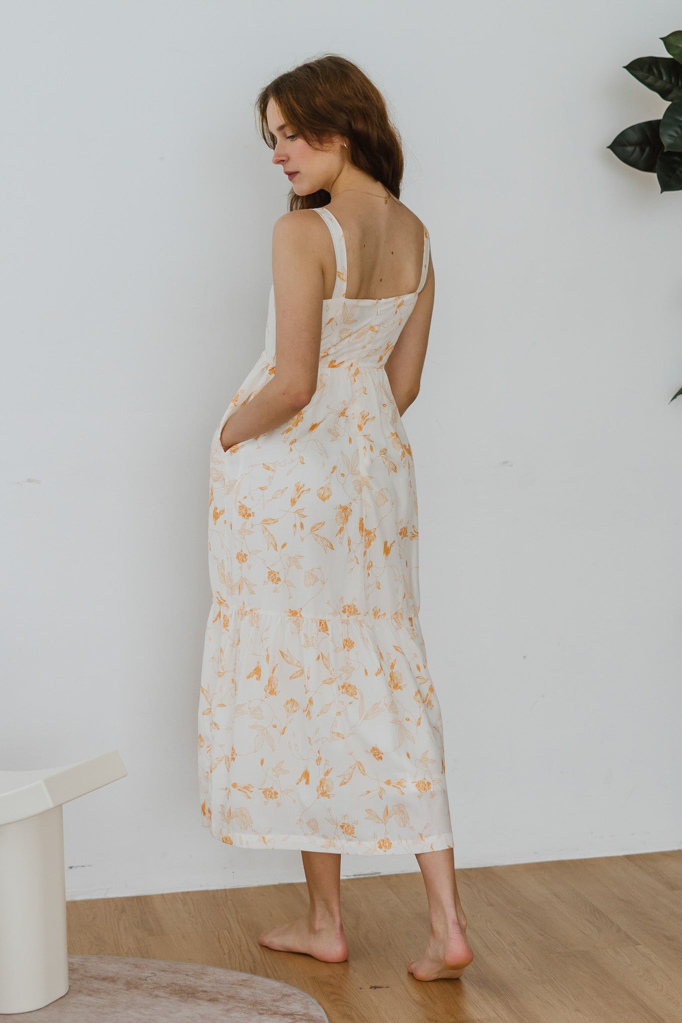 Fleurie Printed Tiered Dress in Orange