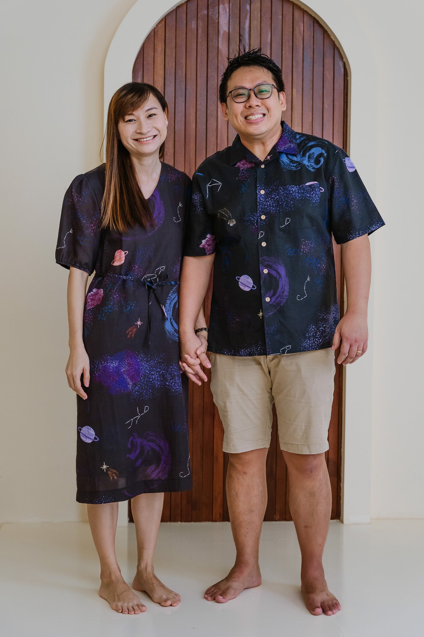 Constellations Men's Camp Collar Linen Shirt in Eclipse