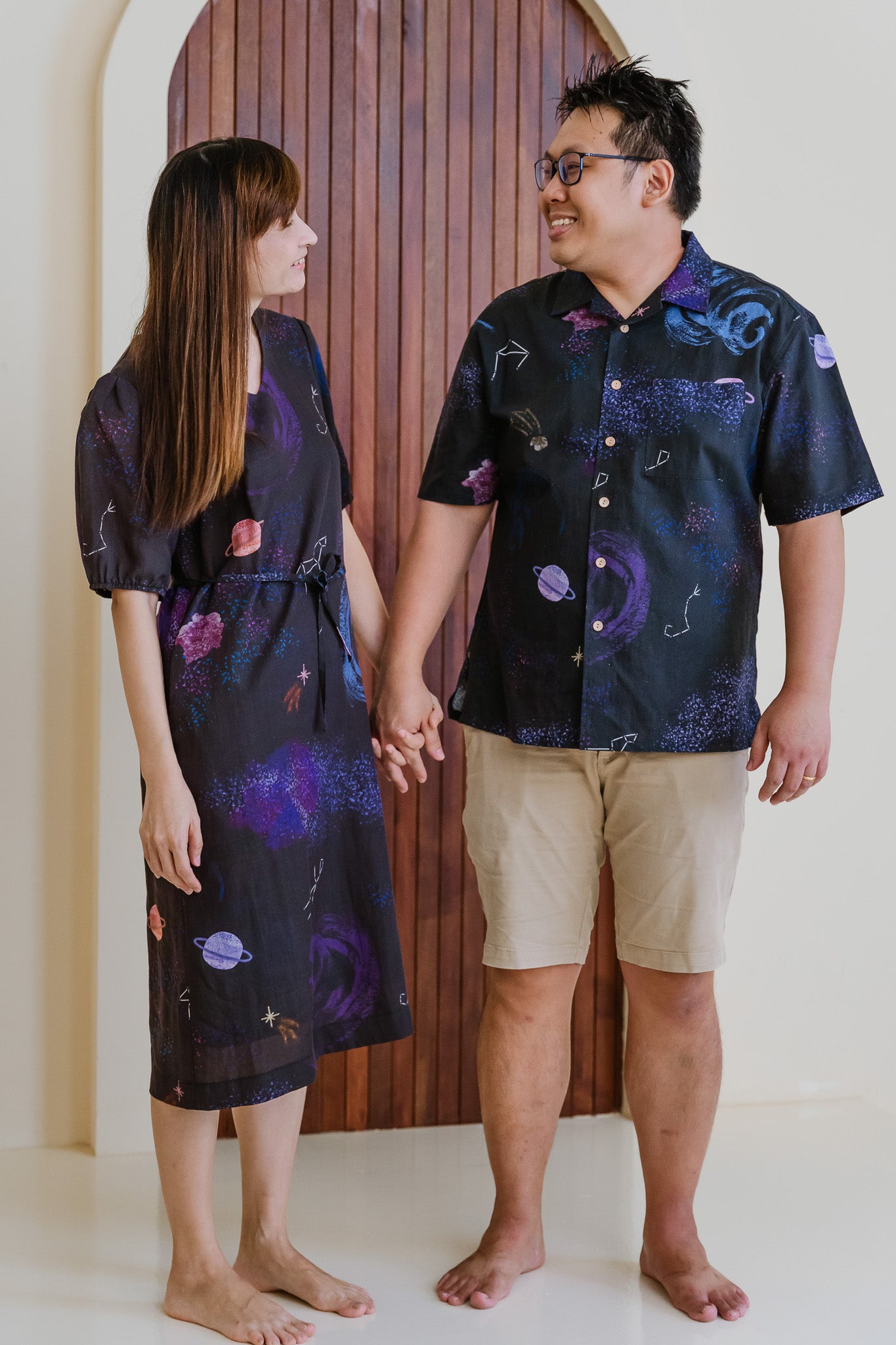 Constellations Men's Camp Collar Linen Shirt in Eclipse
