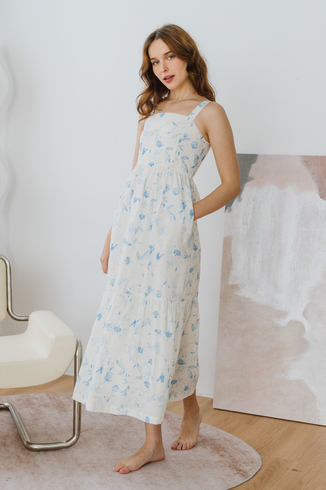 Fleurie Printed Tiered Dress in Light Blue