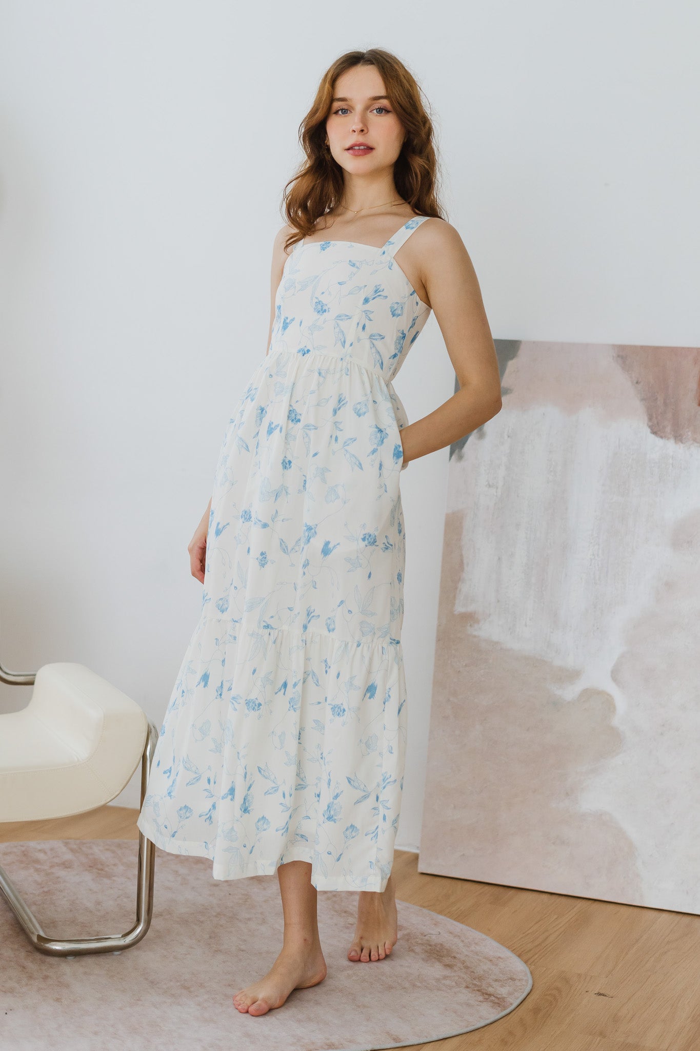 Fleurie Printed Tiered Dress in Light Blue