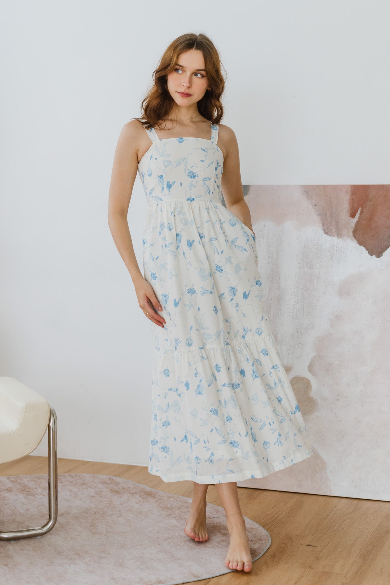 Fleurie Printed Tiered Dress in Light Blue