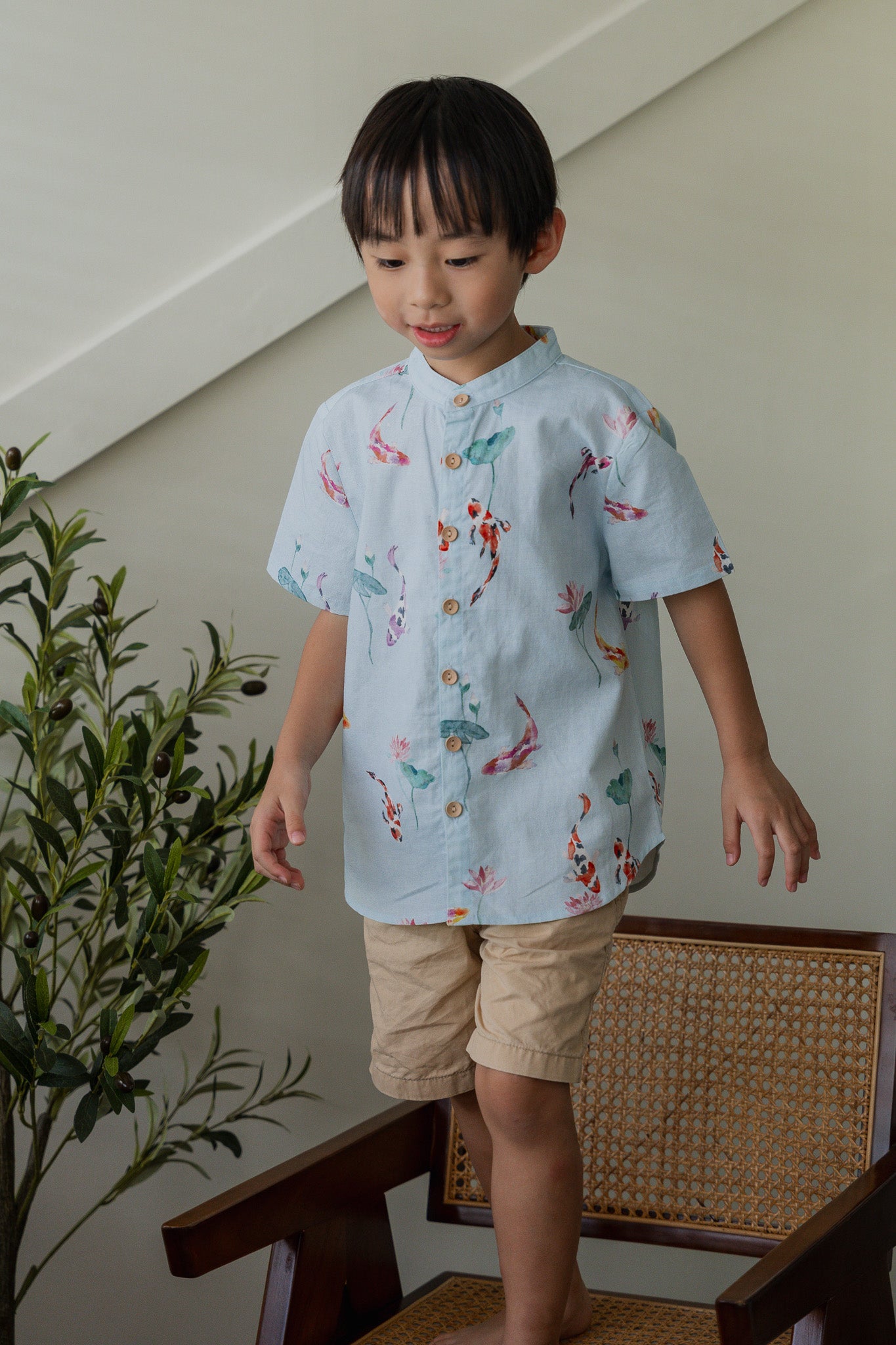 Abundance Kid's Mandarin Linen Shirt in Flow