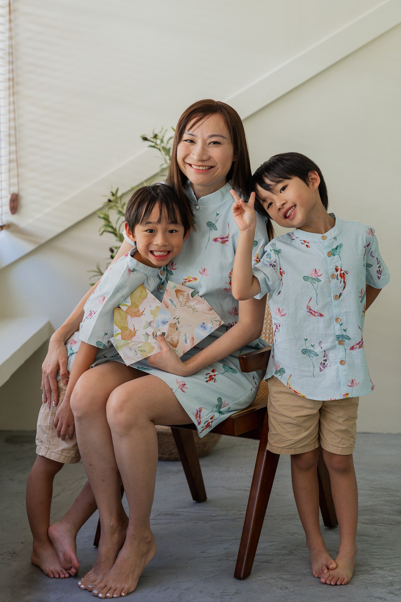 Abundance Kid's Mandarin Linen Shirt in Flow
