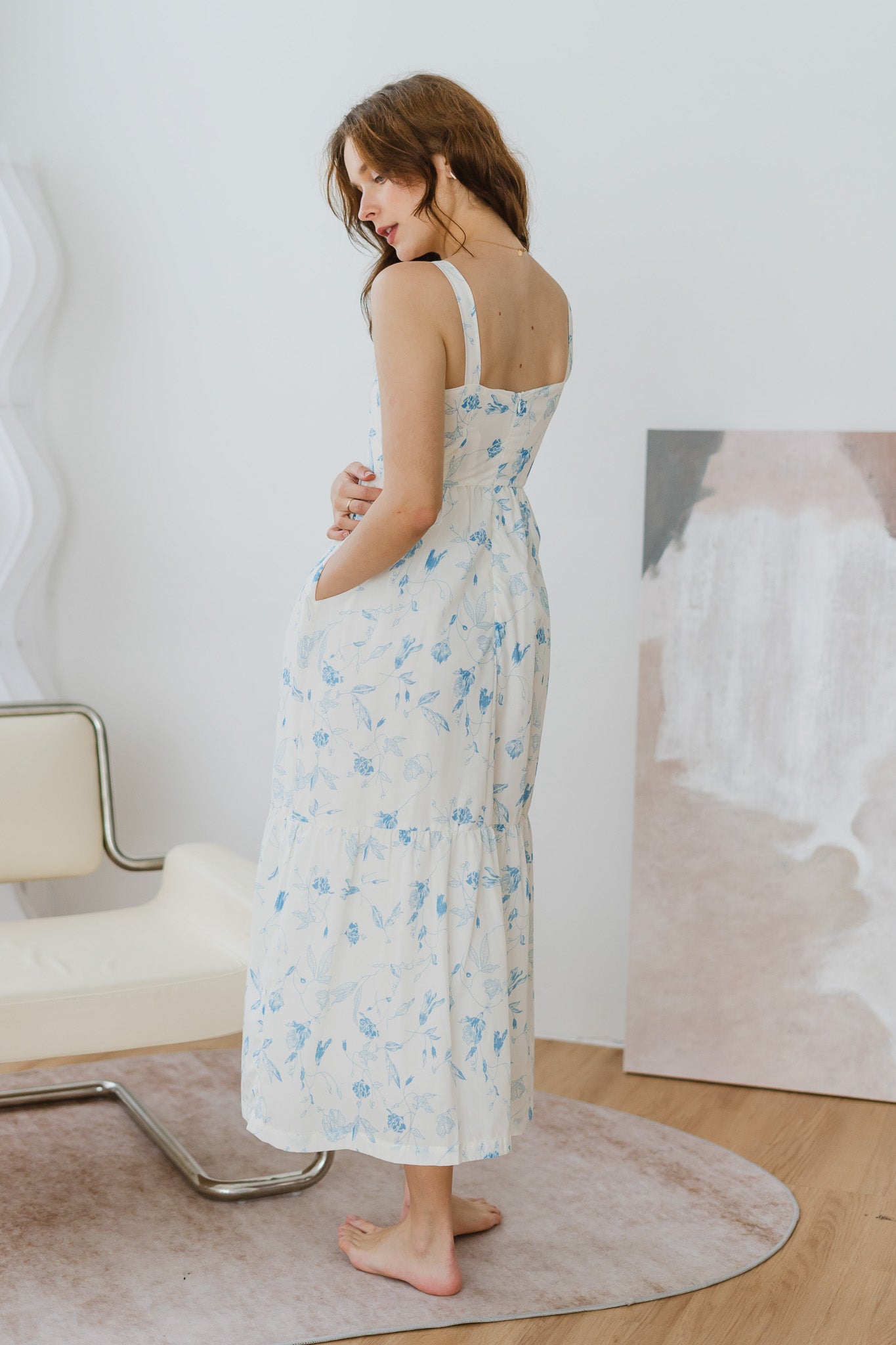 Fleurie Printed Tiered Dress in Light Blue