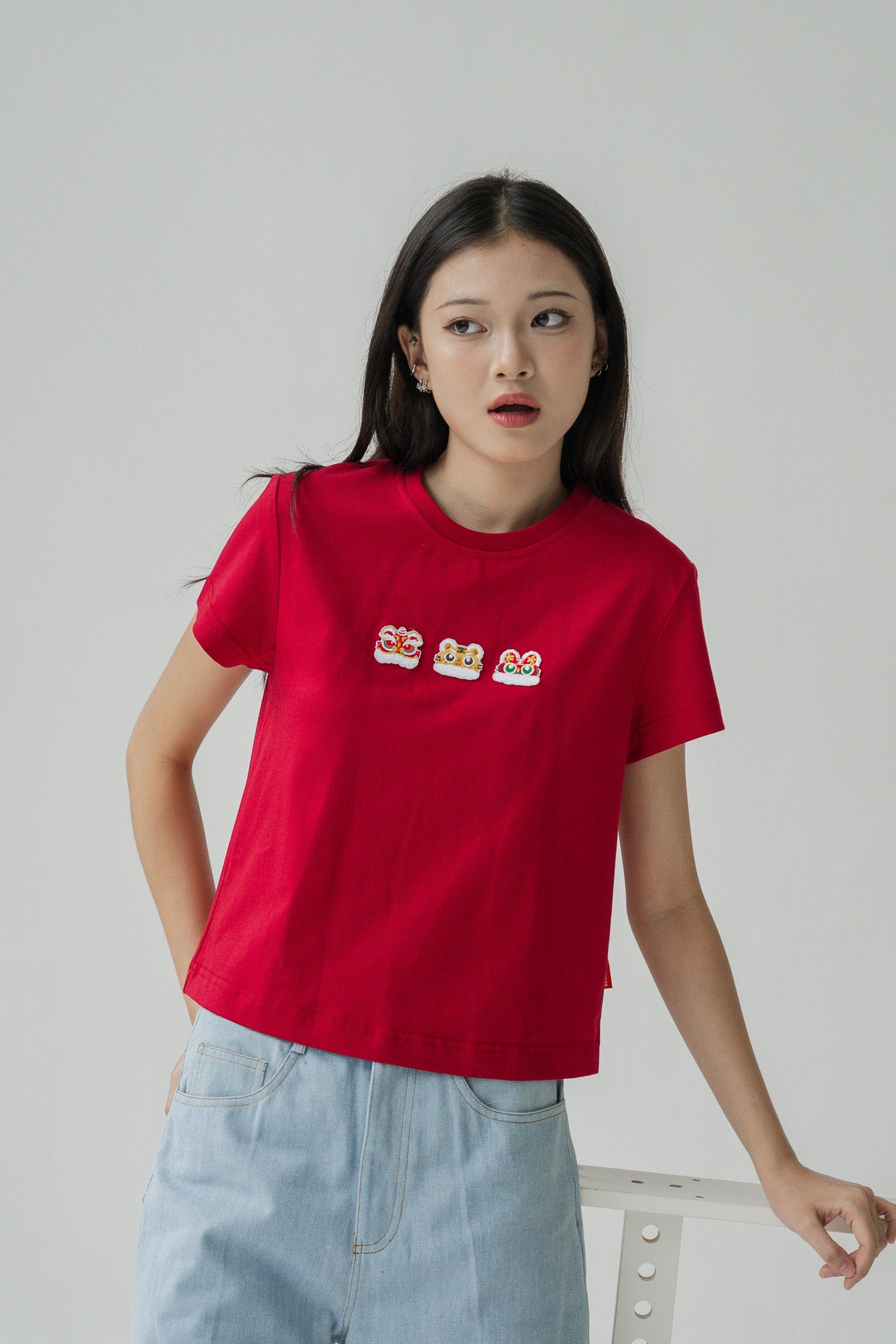 Lucky Lion Women's Tee in Red