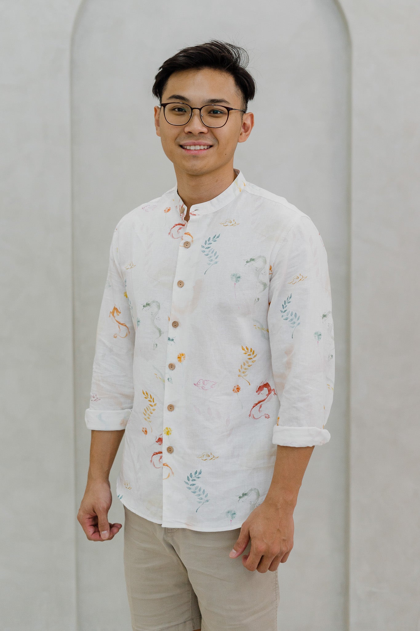 Winds Of Fortune Men's Long Sleeve Linen Shirt in Joy