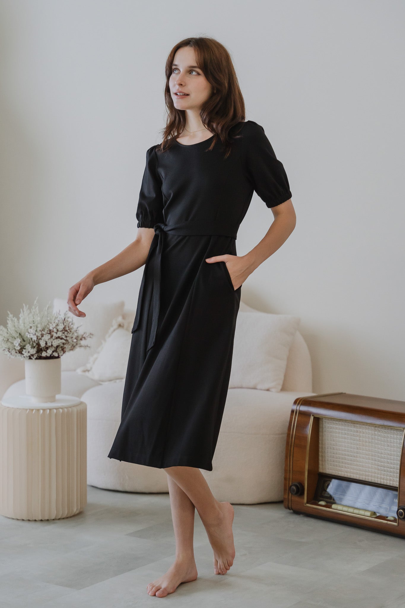 Claire Panelled Jersey Sleeved Dress in Black [ONLINE ONLY]