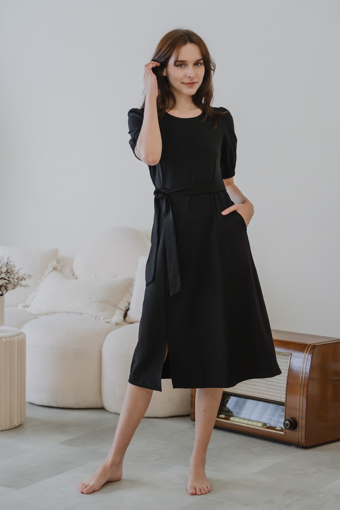 Claire Panelled Jersey Sleeved Dress in Black [ONLINE ONLY]
