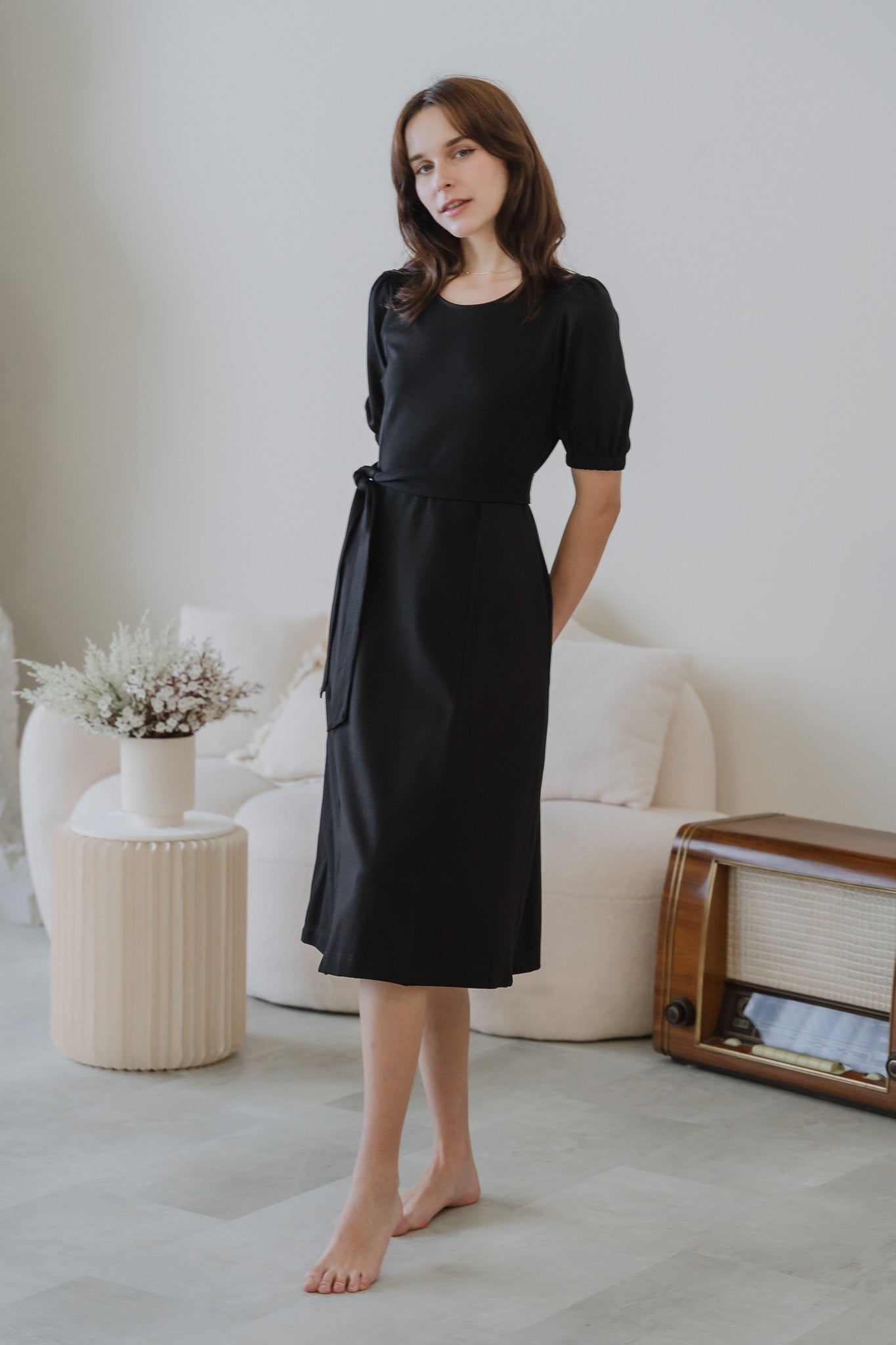 Claire Panelled Jersey Sleeved Dress in Black [ONLINE ONLY]