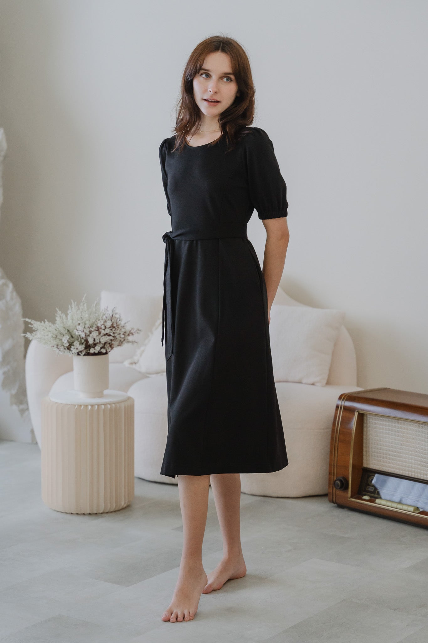 Claire Panelled Jersey Sleeved Dress in Black [ONLINE ONLY]