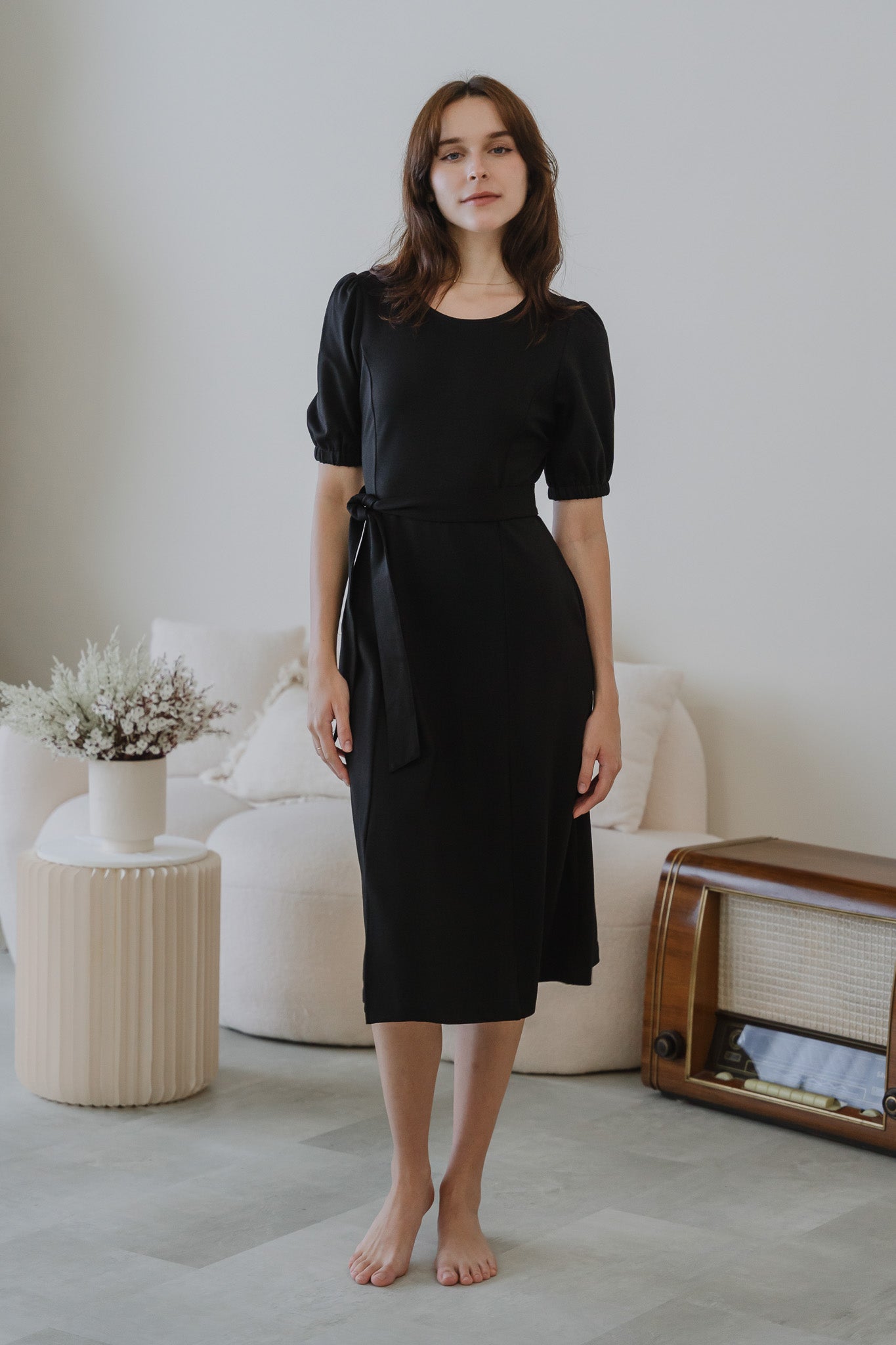 Claire Panelled Jersey Sleeved Dress in Black [ONLINE ONLY]