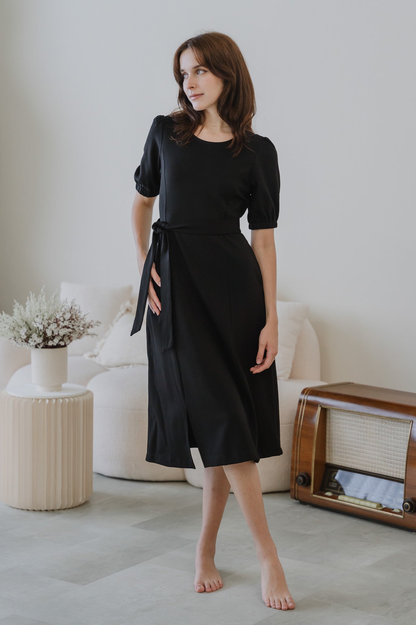 Claire Panelled Jersey Sleeved Dress in Black [ONLINE ONLY]