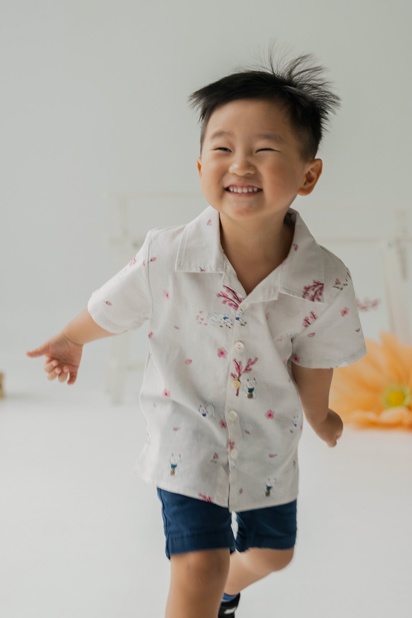 Fortune In Bloom Kid's Linen Shirt in Kinako