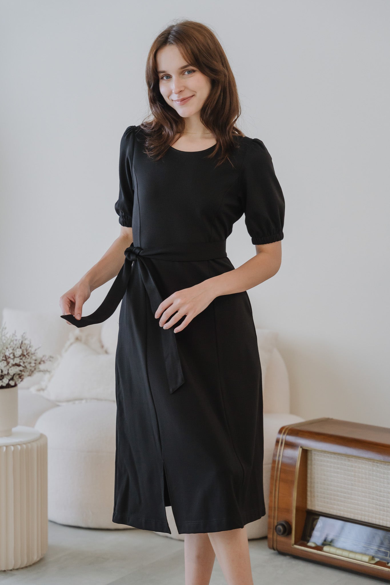 Claire Panelled Jersey Sleeved Dress in Black [ONLINE ONLY]