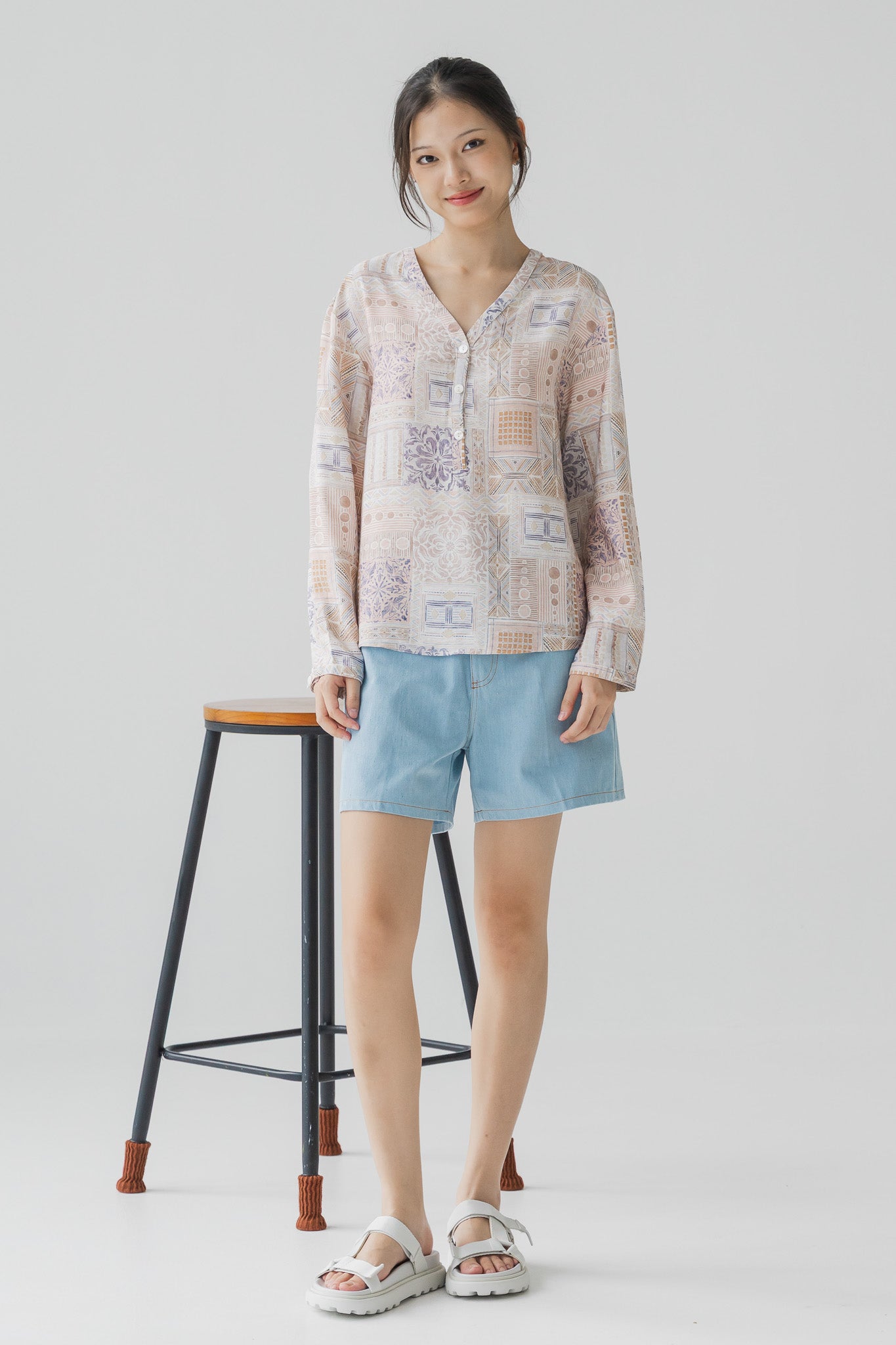 Ayra Printed Long Sleeve Loosefit Shirt in Pink