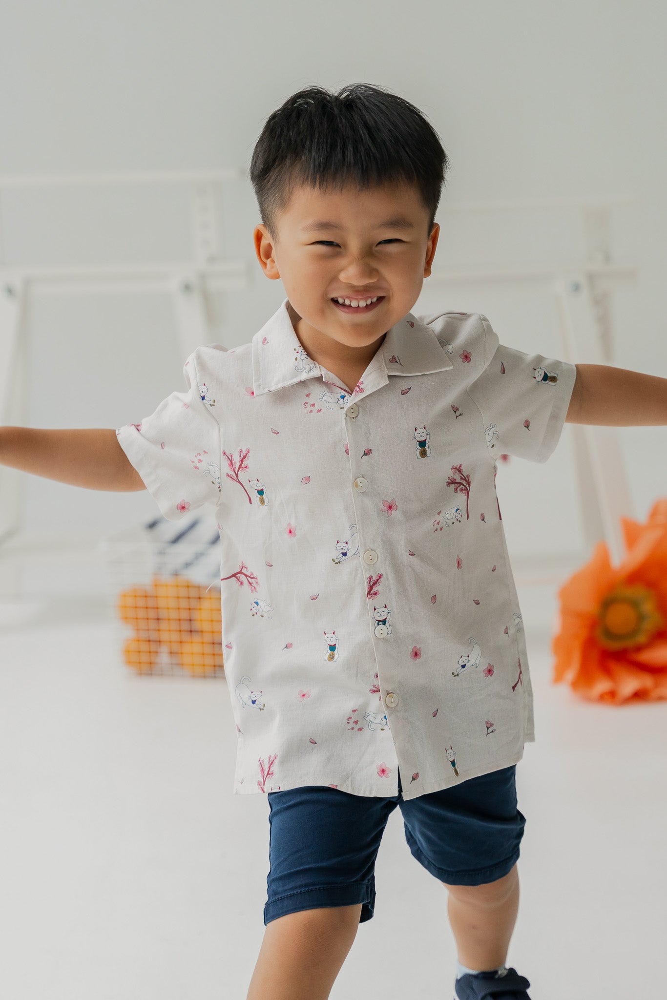 Fortune In Bloom Kid's Linen Shirt in Kinako