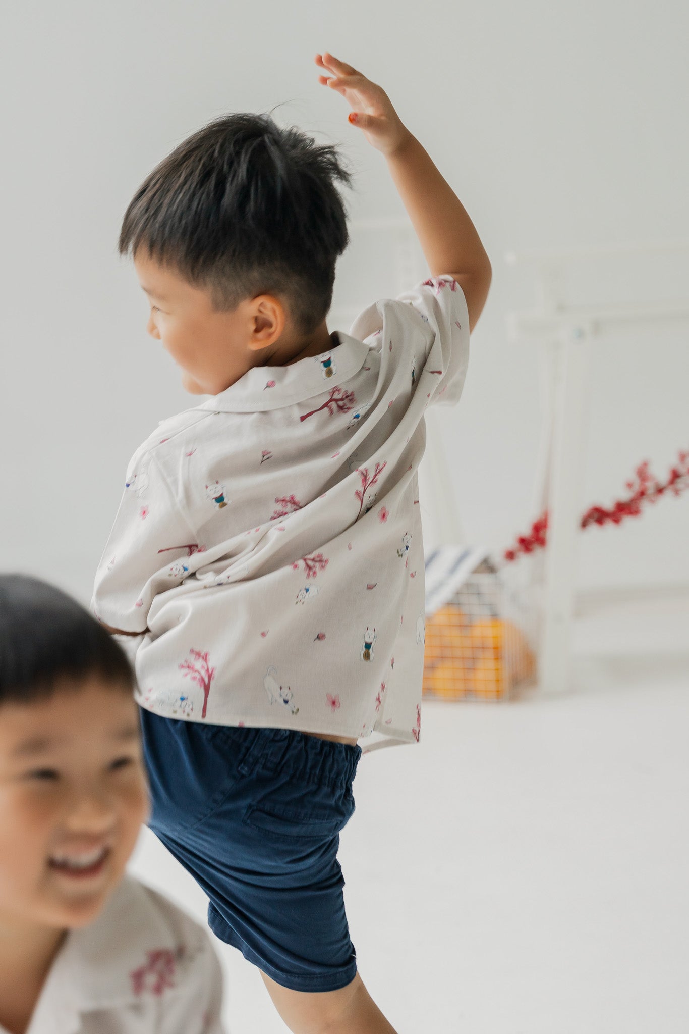 Fortune In Bloom Kid's Linen Shirt in Kinako