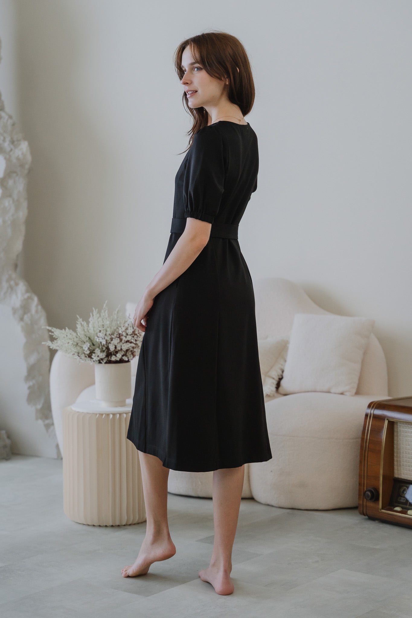 Claire Panelled Jersey Sleeved Dress in Black [ONLINE ONLY]