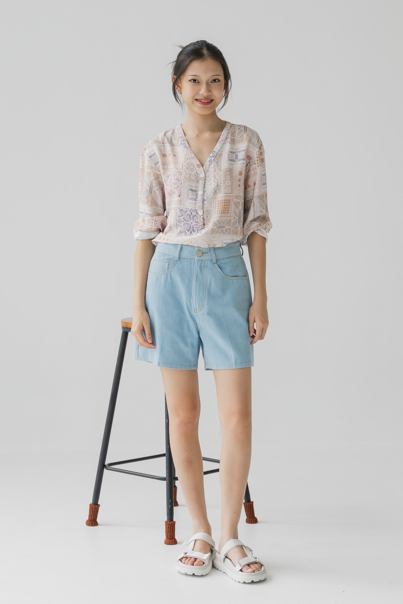 Ayra Printed Long Sleeve Loosefit Shirt in Pink