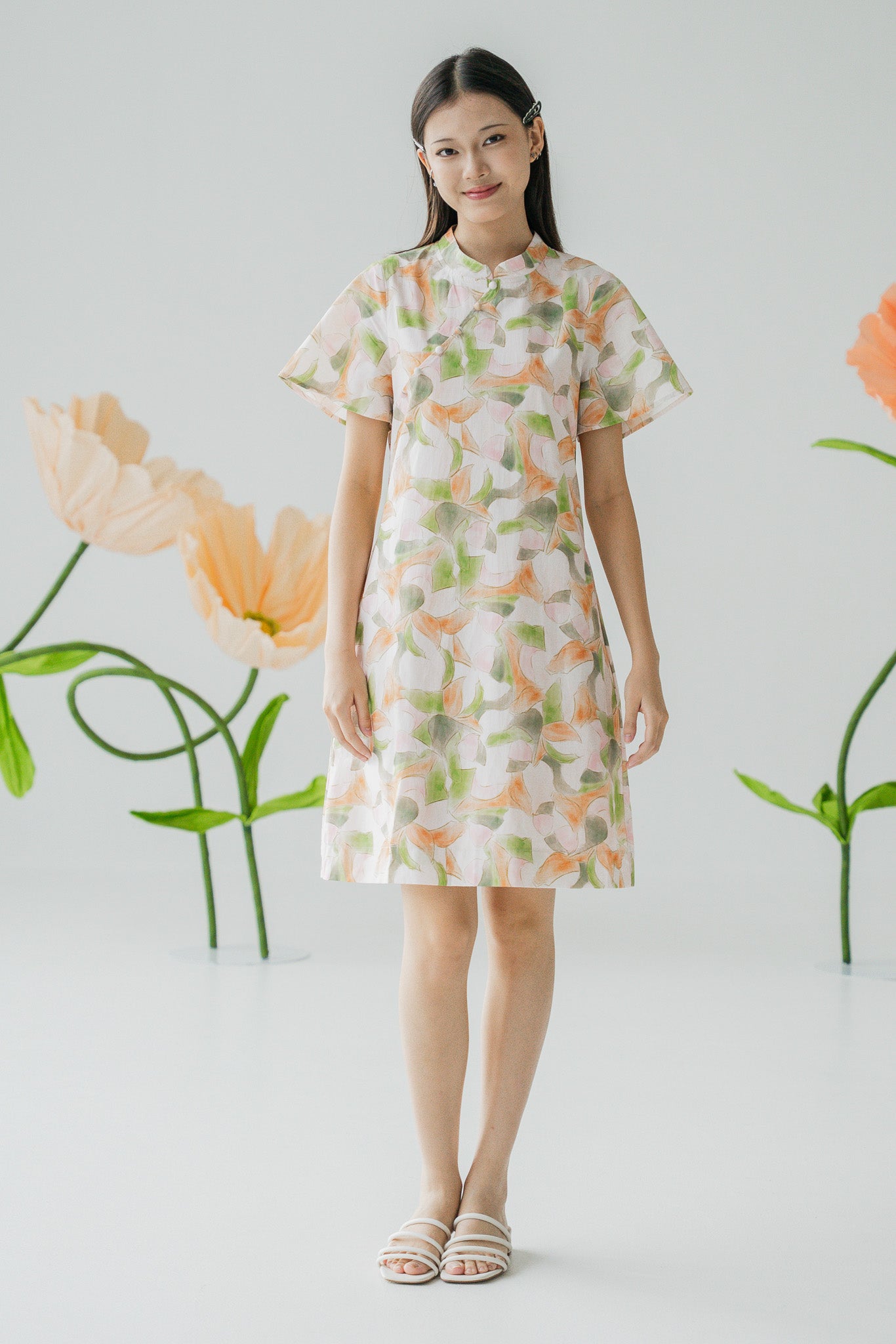 Midori Flutter Sleeve Cheongsam Dress