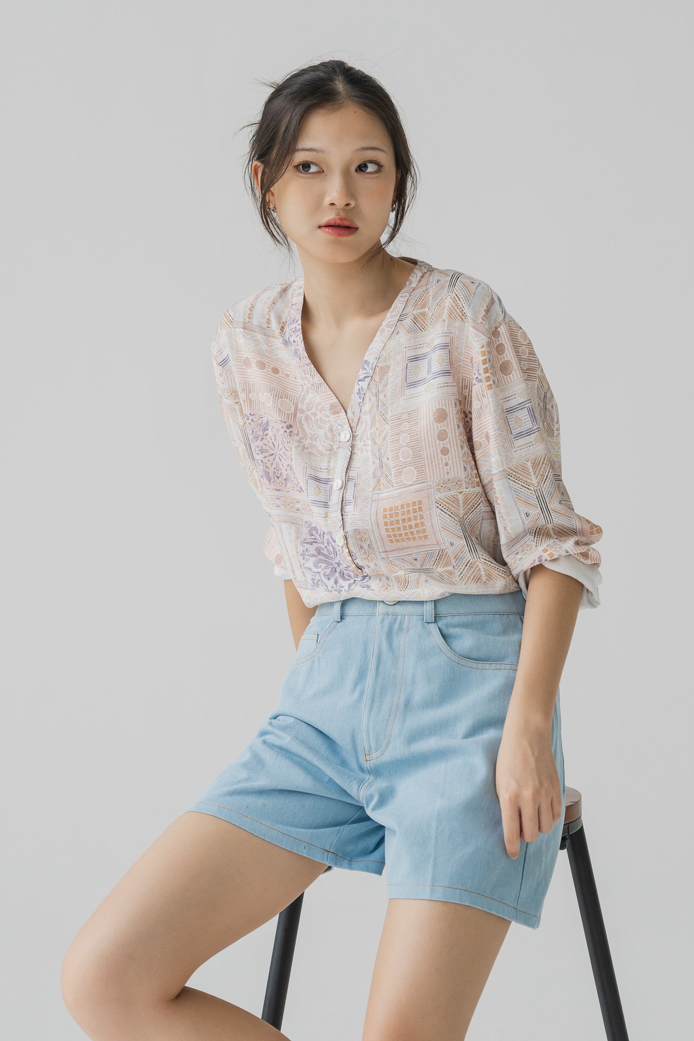 Ayra Printed Long Sleeve Loosefit Shirt in Pink