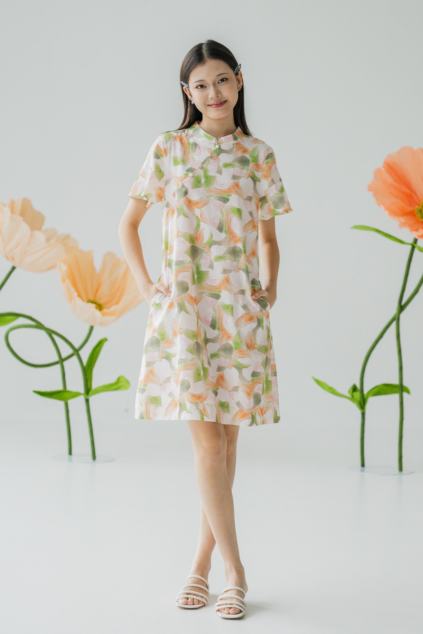 Midori Flutter Sleeve Cheongsam Dress