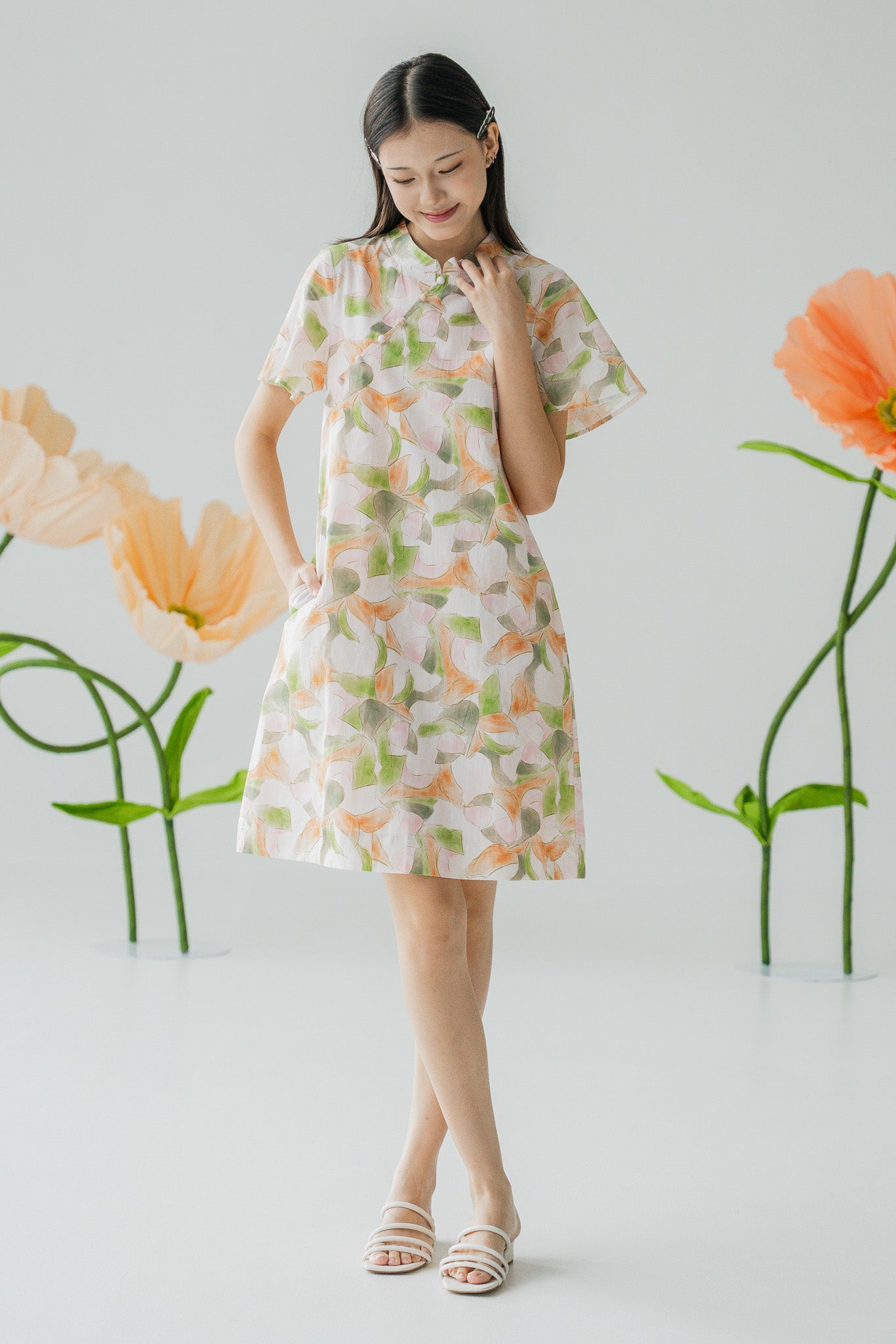 Midori Flutter Sleeve Cheongsam Dress