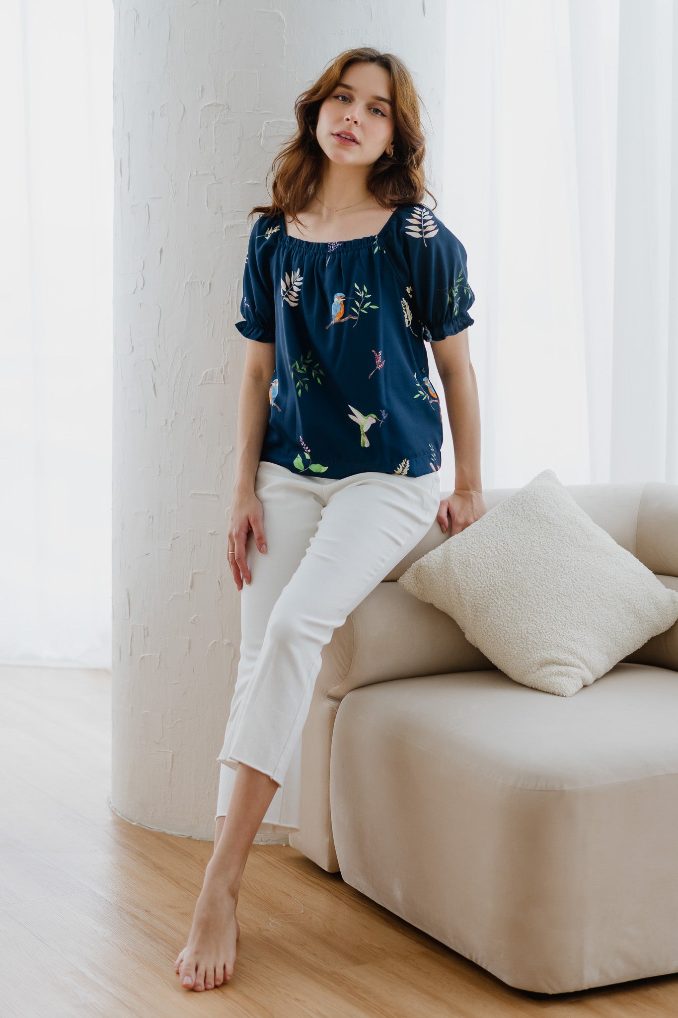 Birds Of Paradise Sleeved Blouse in Heron