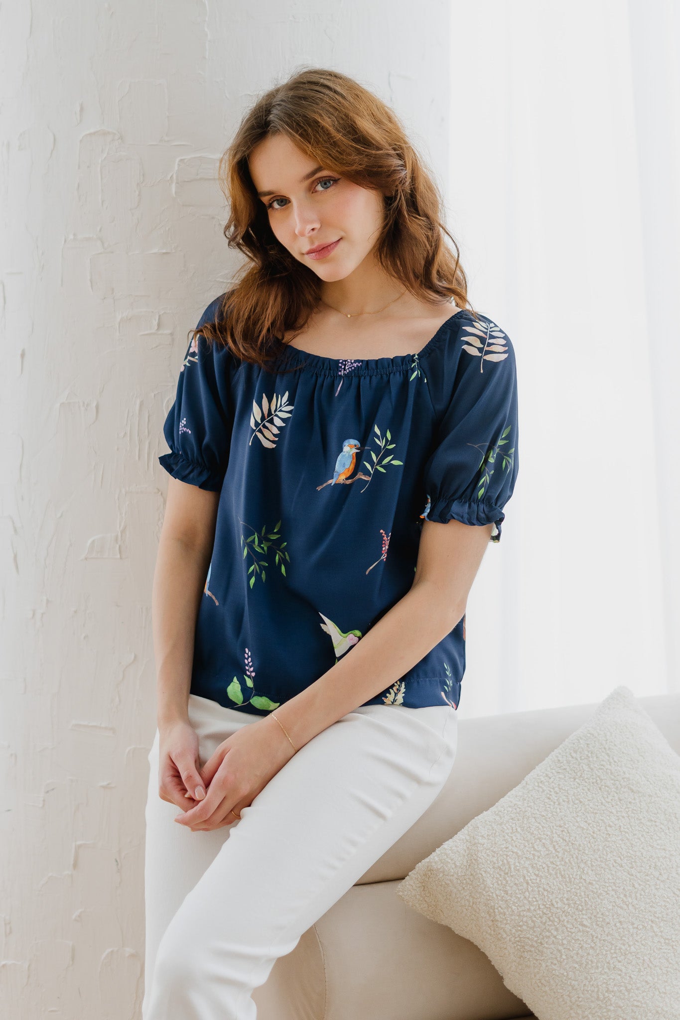 Birds Of Paradise Sleeved Blouse in Heron
