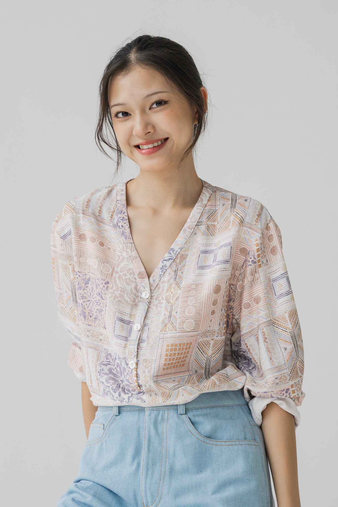 Ayra Printed Long Sleeve Loosefit Shirt in Pink
