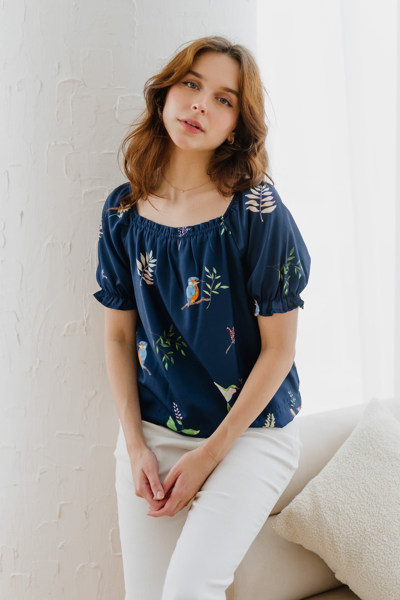 Birds Of Paradise Sleeved Blouse in Heron