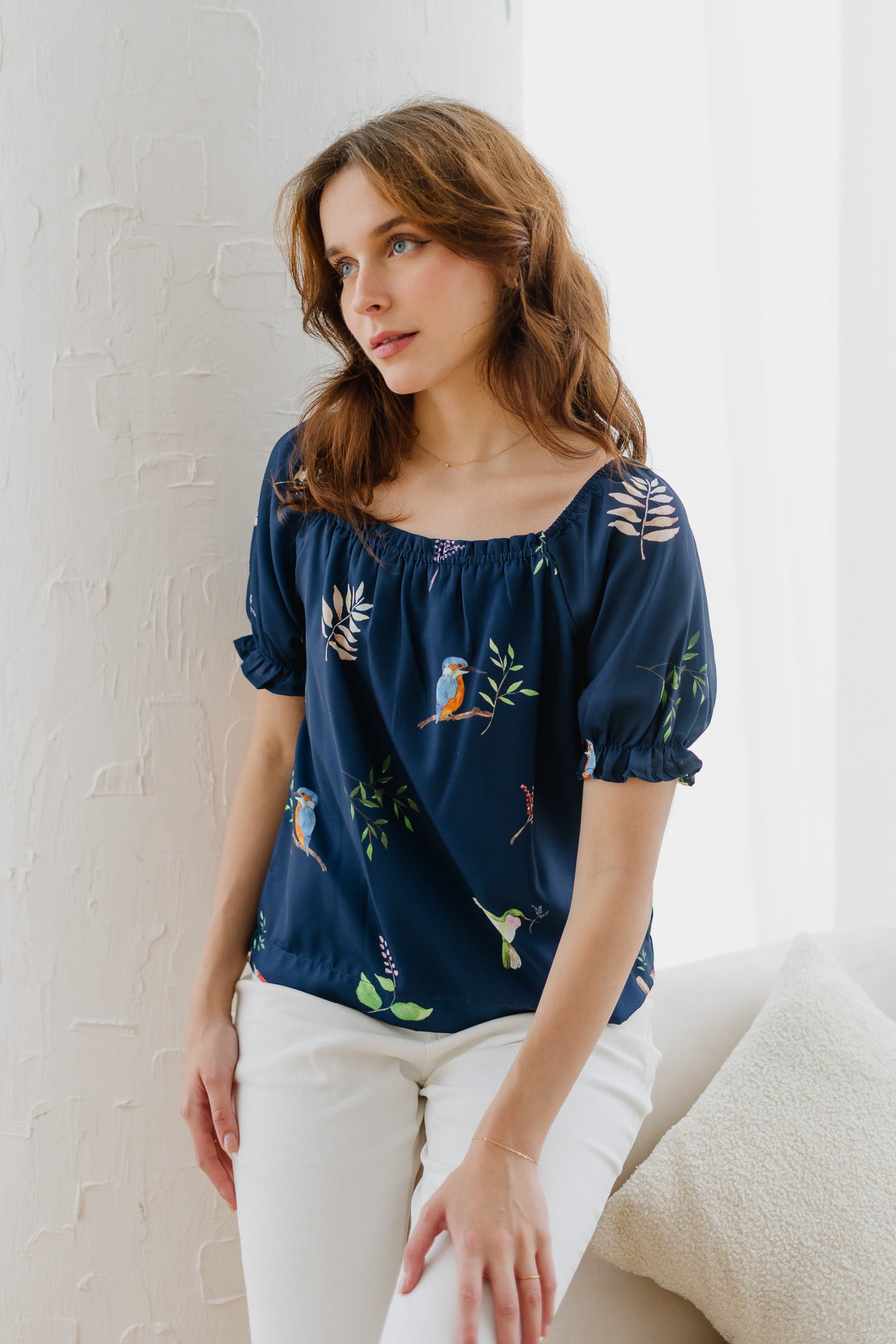 Birds Of Paradise Sleeved Blouse in Heron