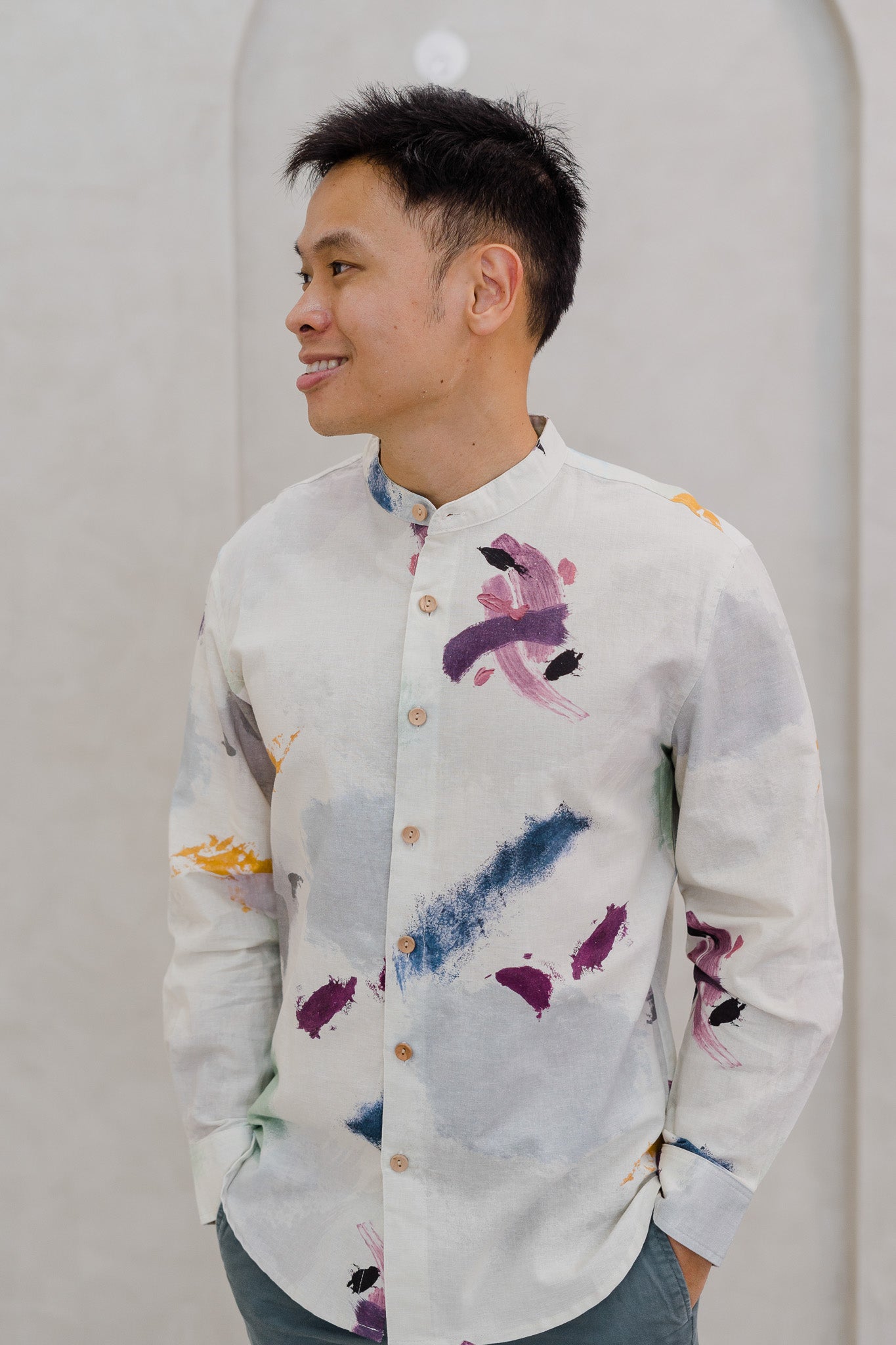 Life On A Canvas II Men's Long Sleeve Linen Shirt in Harmony