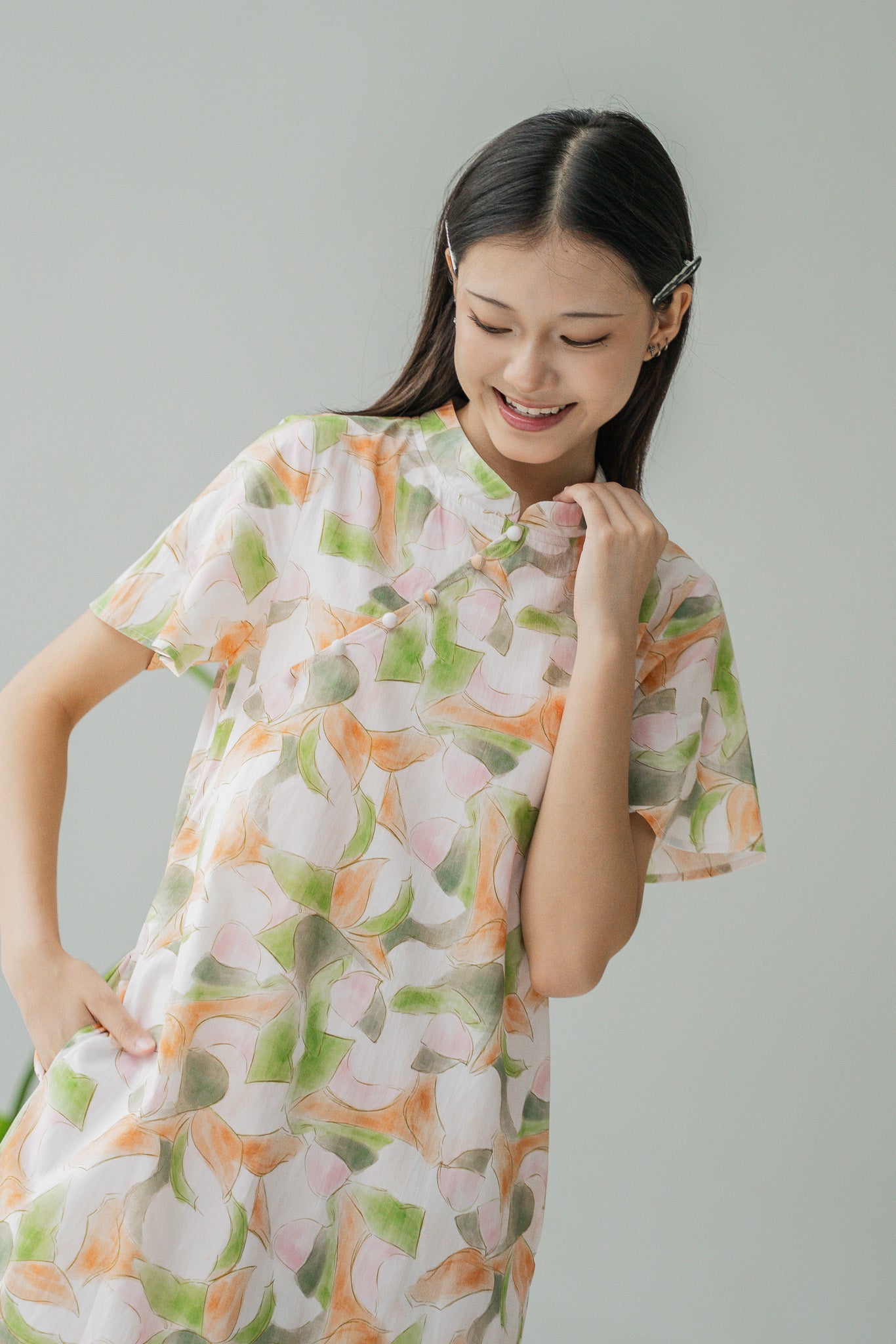 Midori Flutter Sleeve Cheongsam Dress