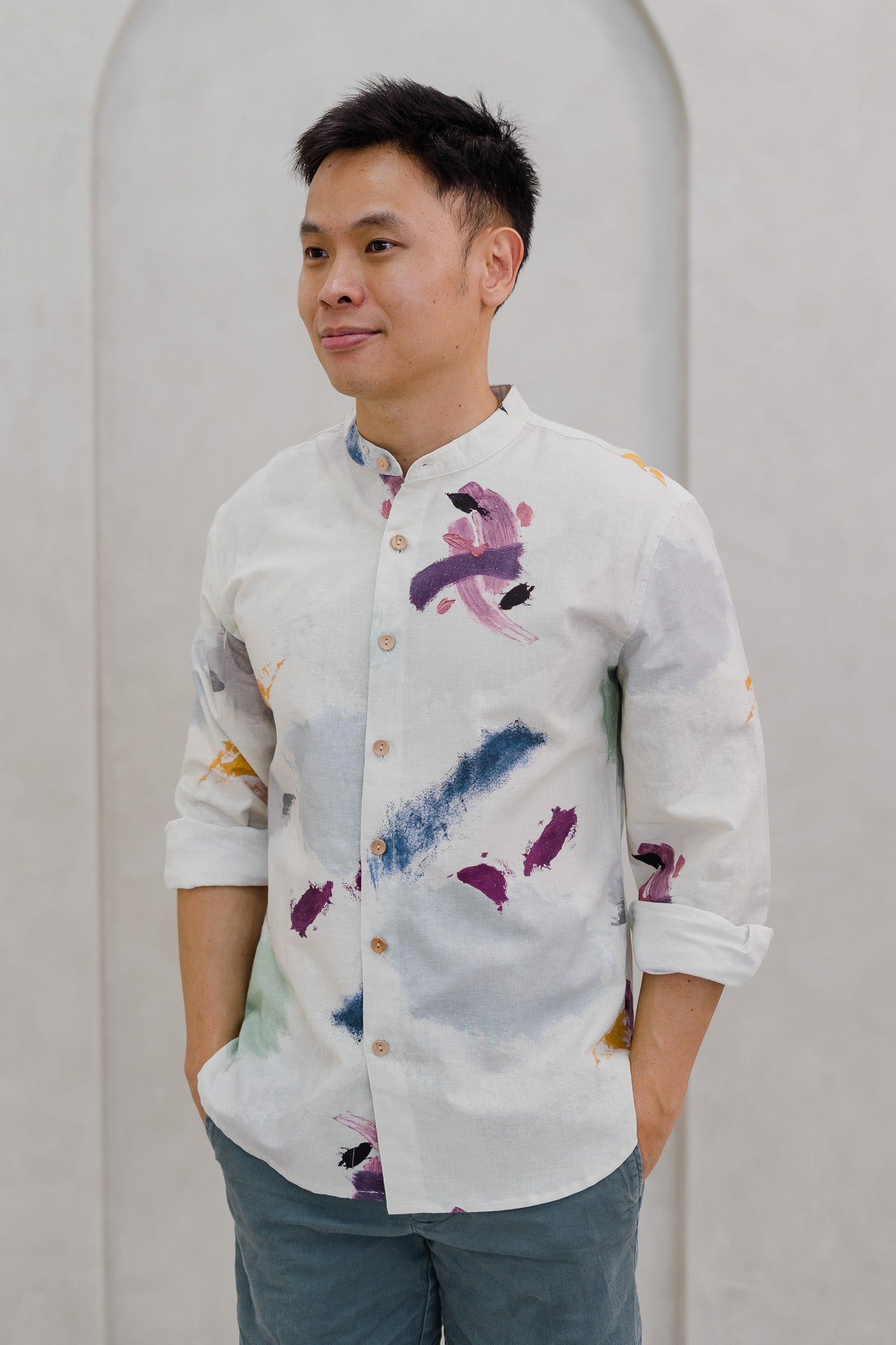 Life On A Canvas II Men's Long Sleeve Linen Shirt in Harmony