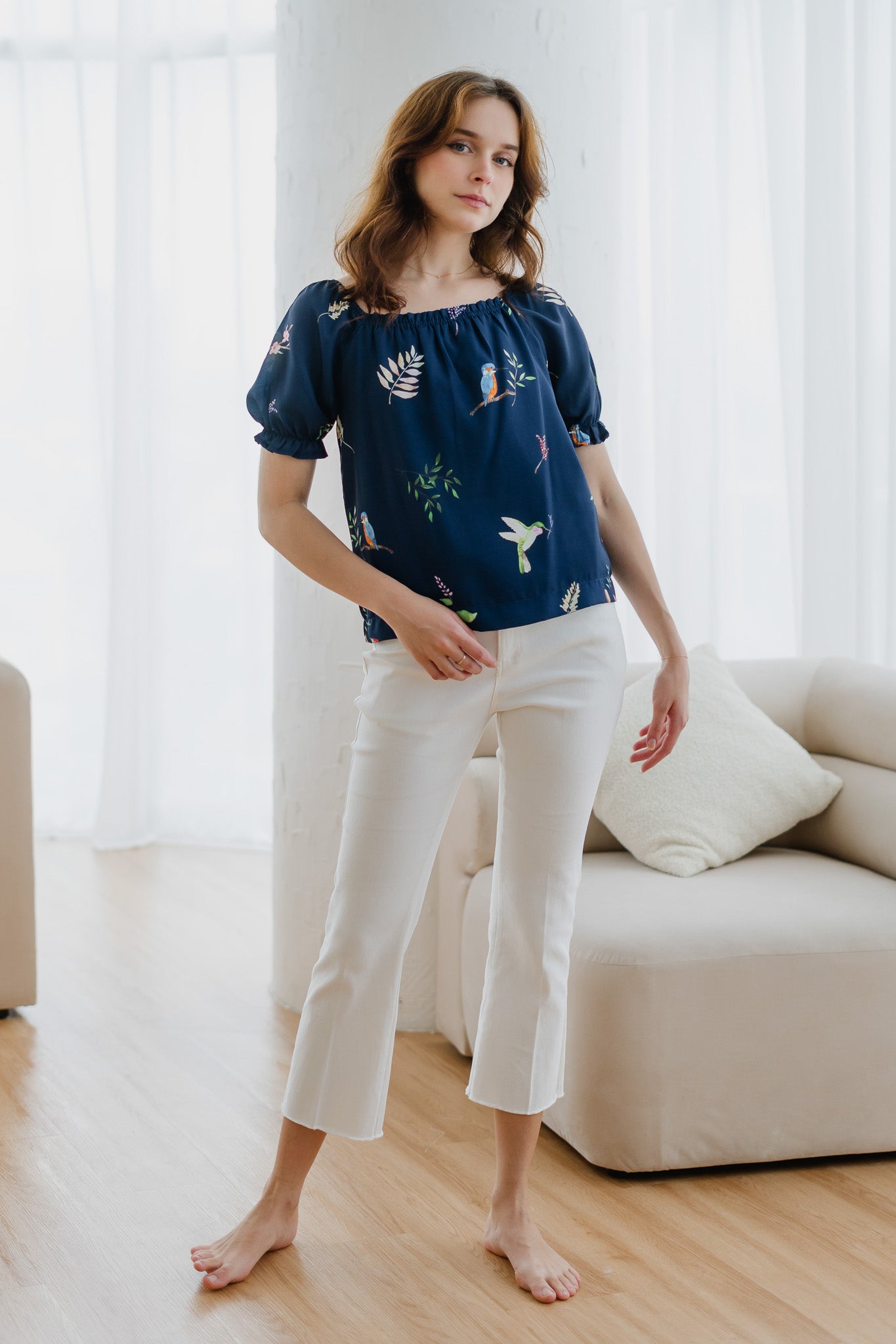 Birds Of Paradise Sleeved Blouse in Heron