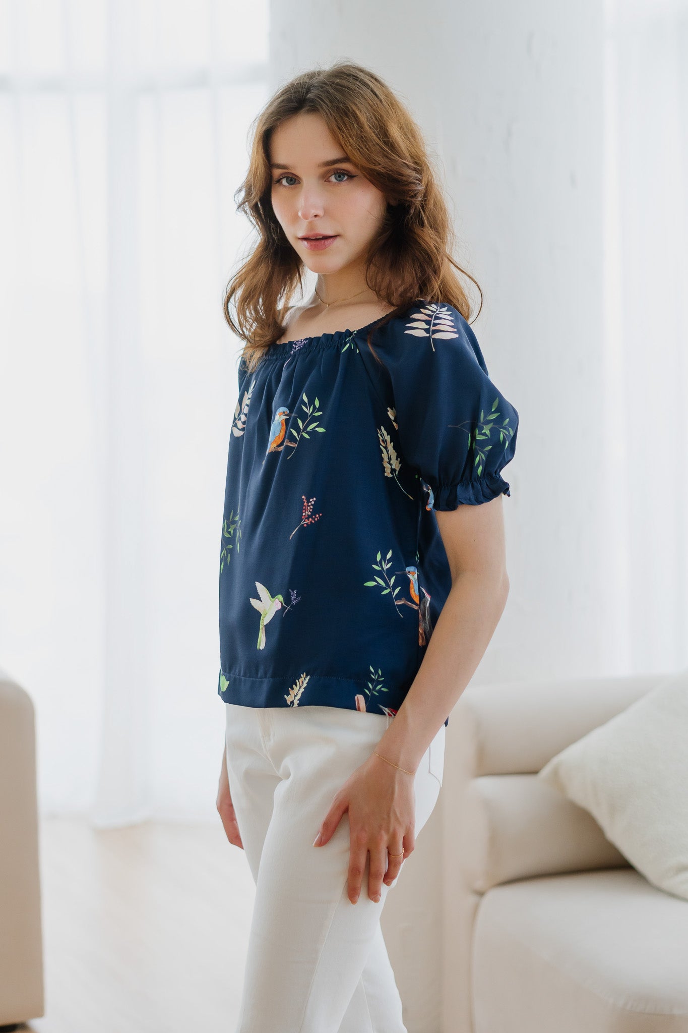 Birds Of Paradise Sleeved Blouse in Heron