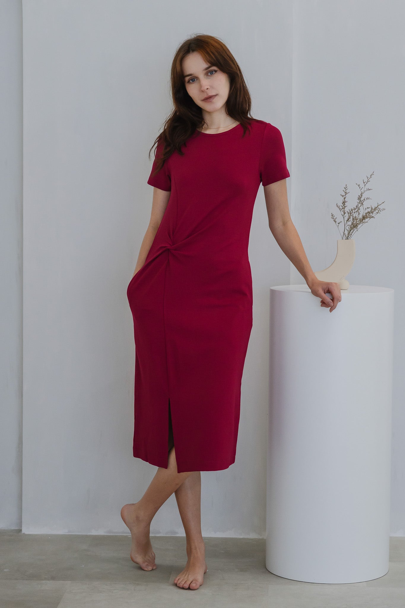 Elevated Essentials Knot Jersey Dress in Wild Berry [ONLINE ONLY]