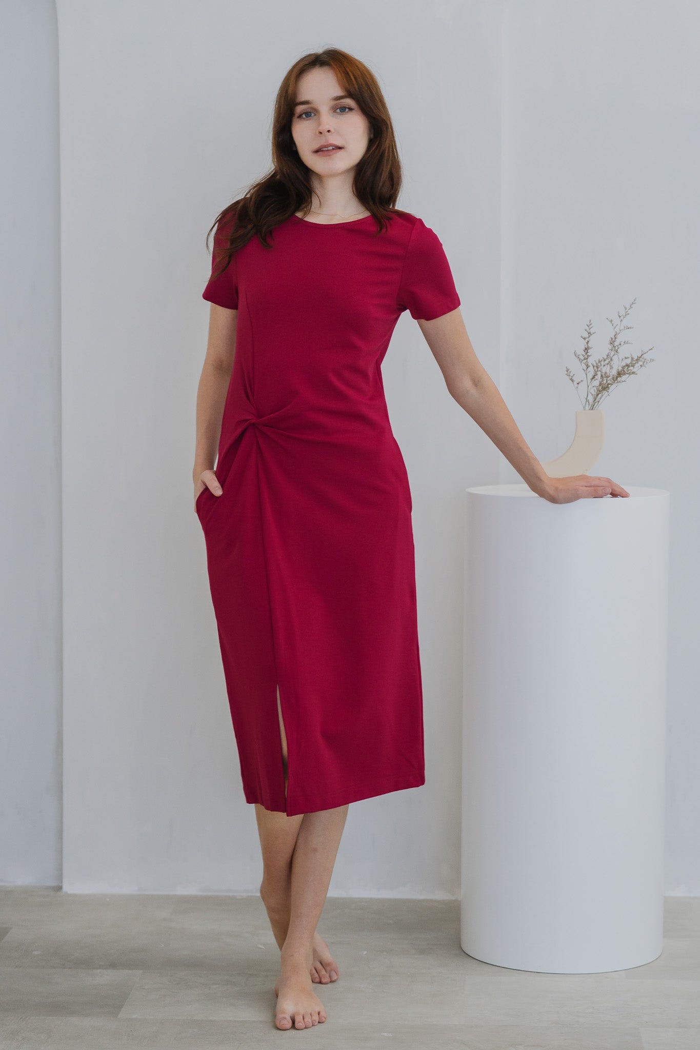 Elevated Essentials Knot Jersey Dress in Wild Berry [ONLINE ONLY]