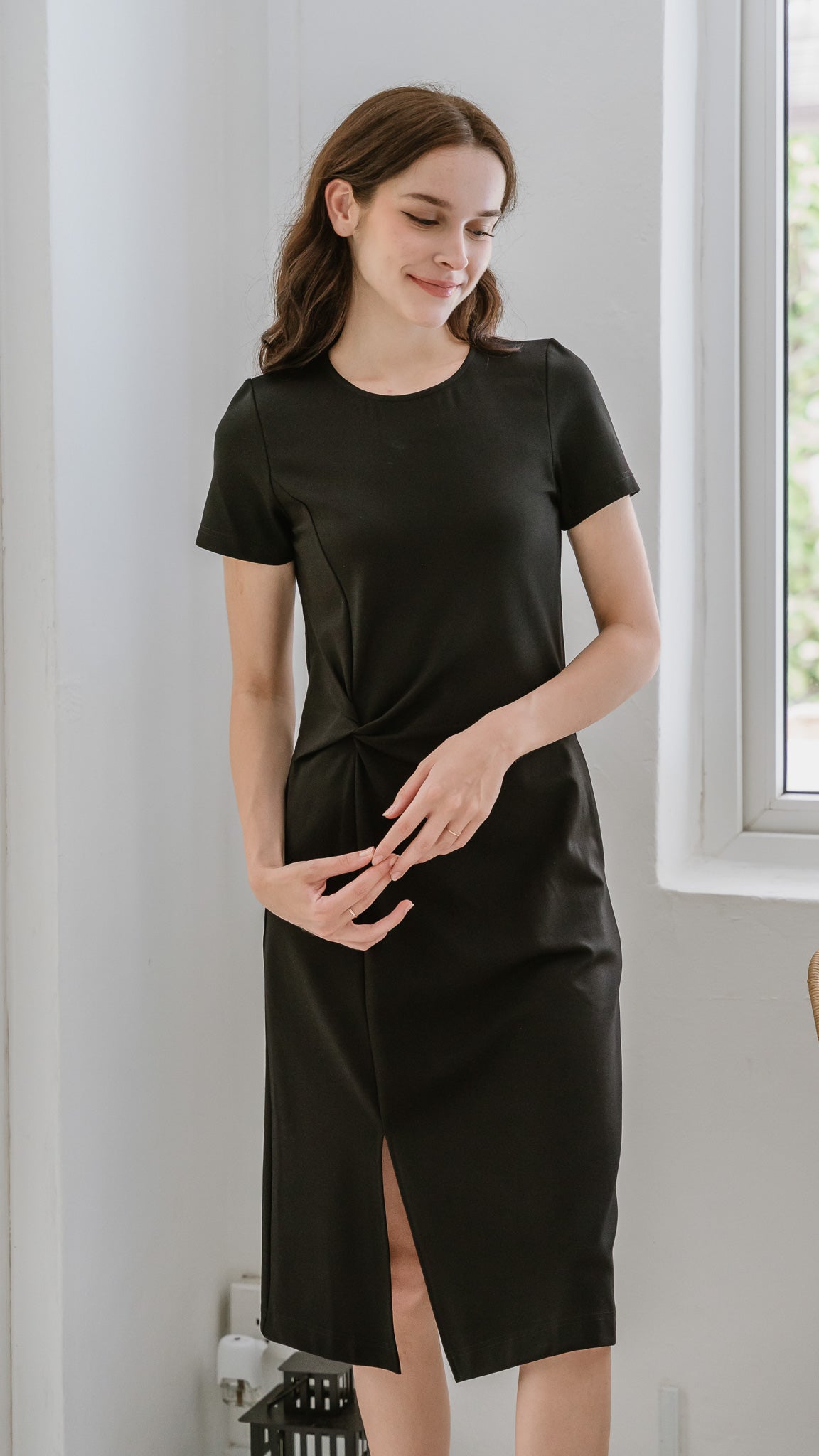 Elevated Essentials Knot Jersey Dress in Black [ONLINE ONLY]