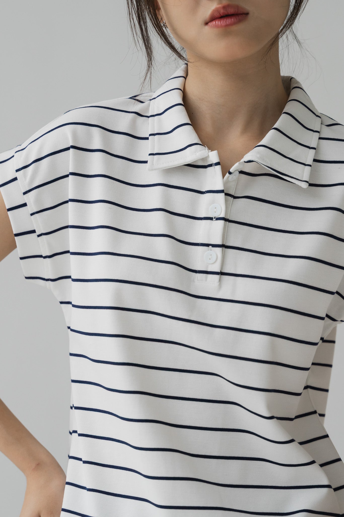 Harin Striped Polo Blouse in White