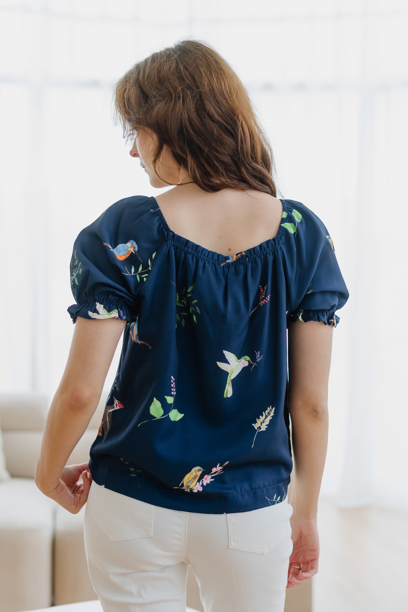 Birds Of Paradise Sleeved Blouse in Heron