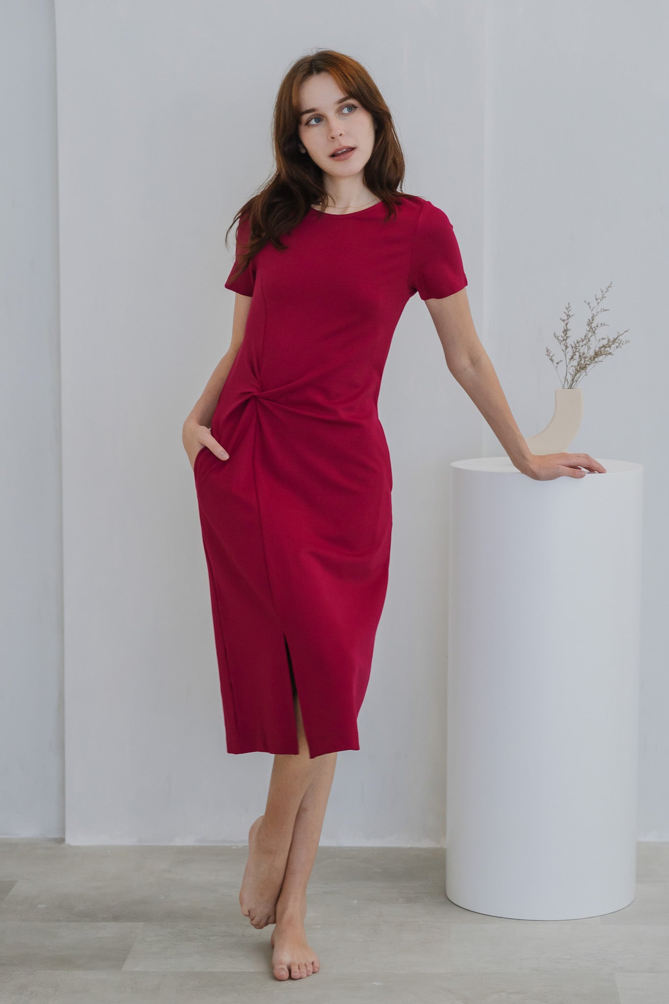 Elevated Essentials Knot Jersey Dress in Wild Berry [ONLINE ONLY]