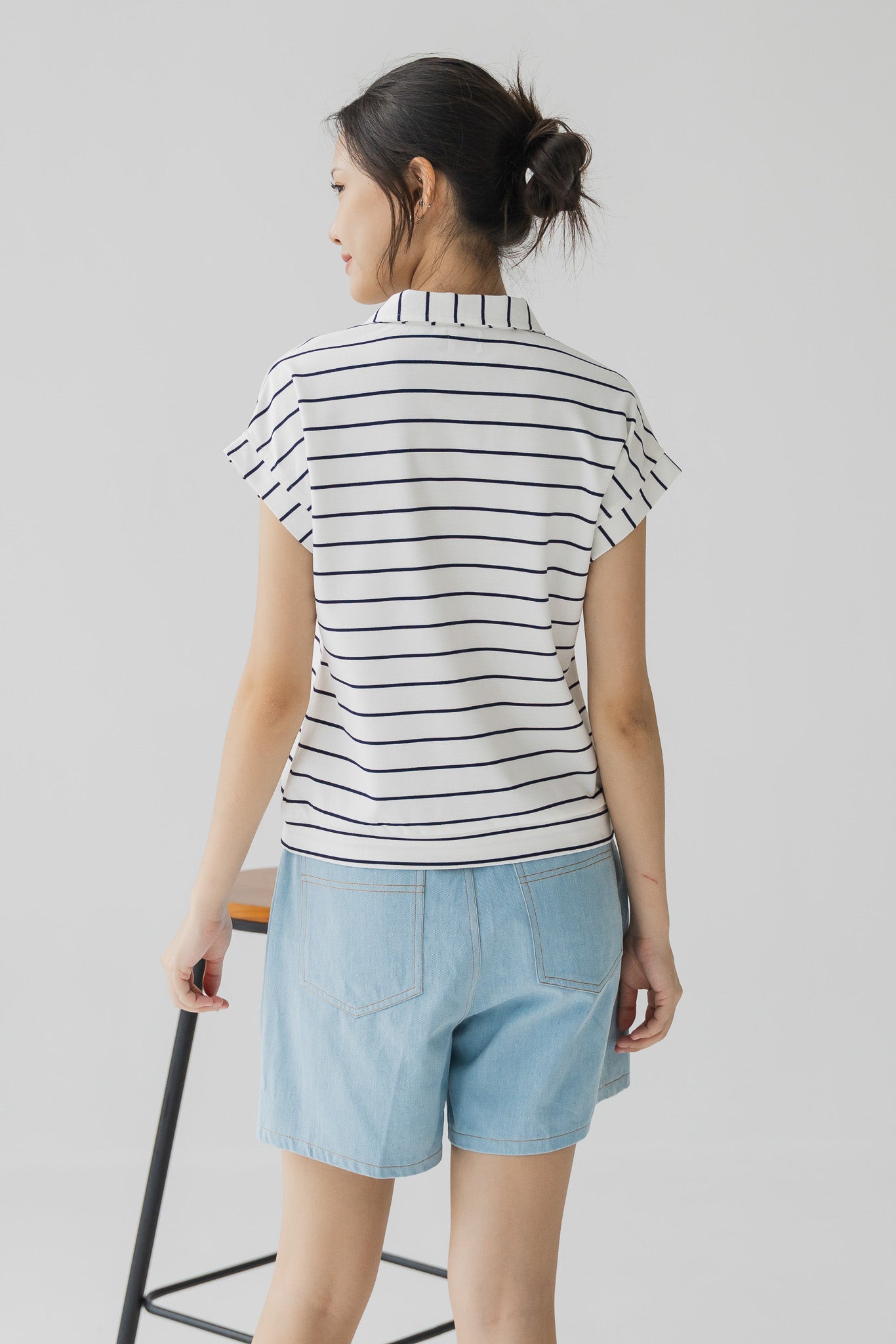 Harin Striped Polo Blouse in White