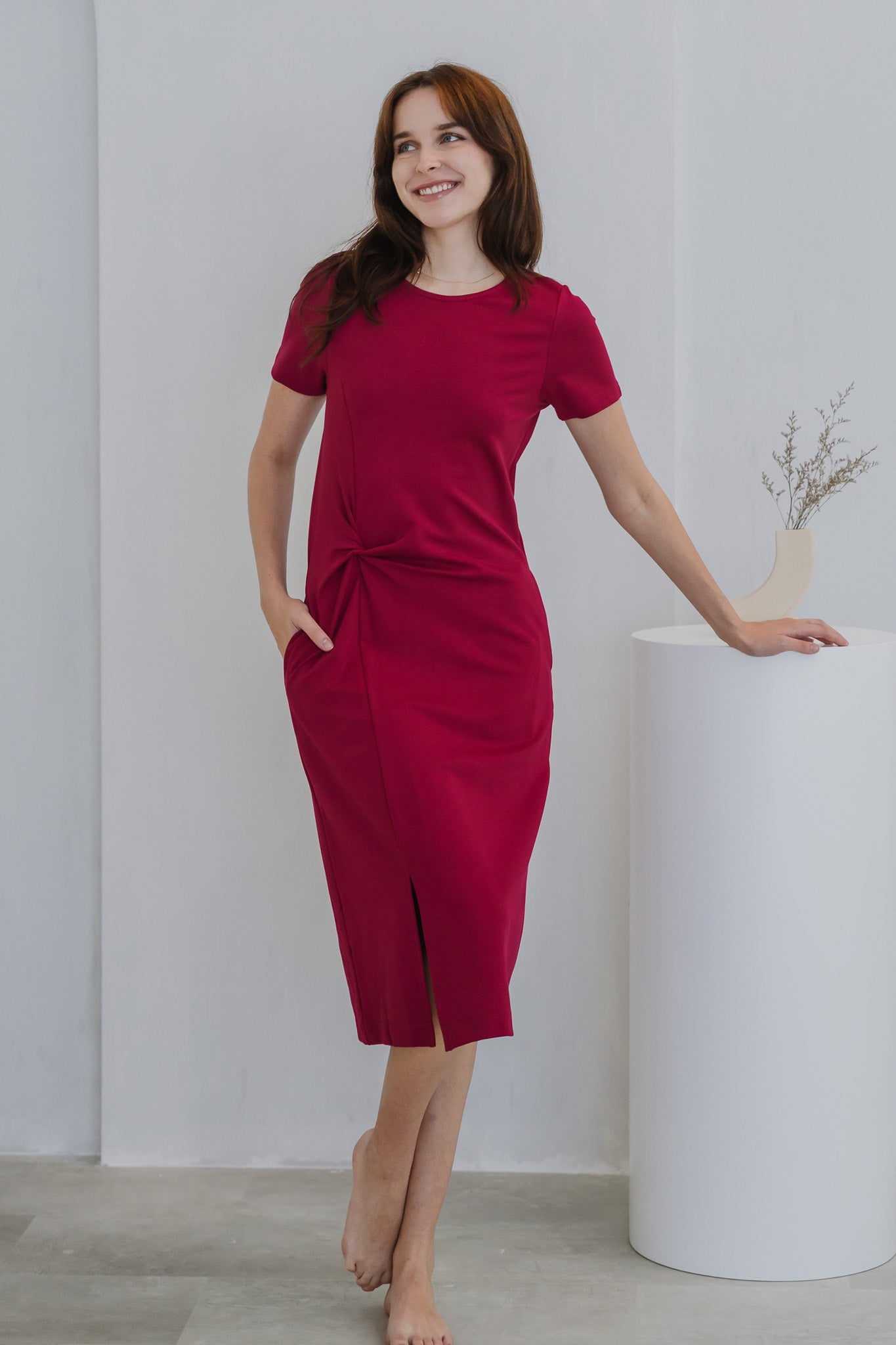 Elevated Essentials Knot Jersey Dress in Wild Berry [ONLINE ONLY]