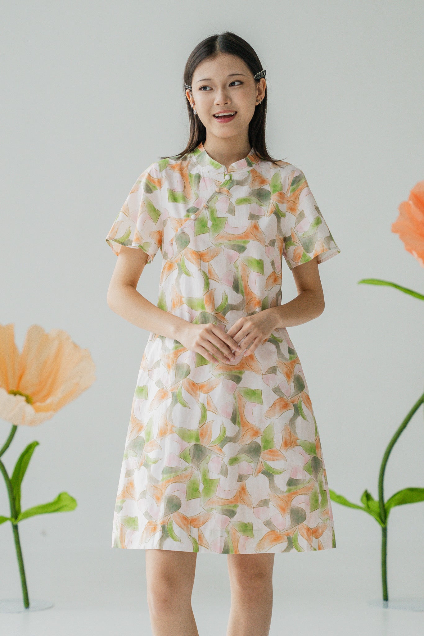 Midori Flutter Sleeve Cheongsam Dress