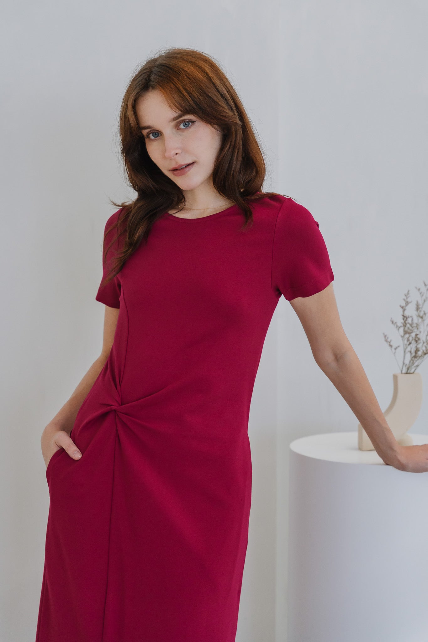 Elevated Essentials Knot Jersey Dress in Wild Berry [ONLINE ONLY]
